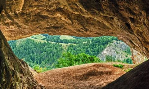 View from inside of cave Foto stock