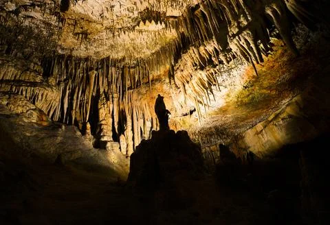 View inside of cave with stalactites Stock Photos