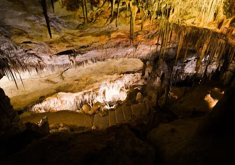 View inside of cave with stalactites Stock-Fotos