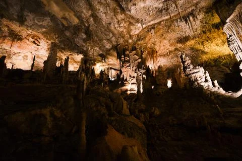 View inside of cave with stalactites Stock Photos