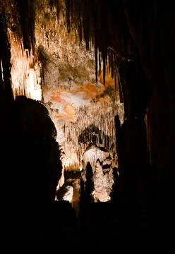 View inside of cave with stalactites Stock Photos