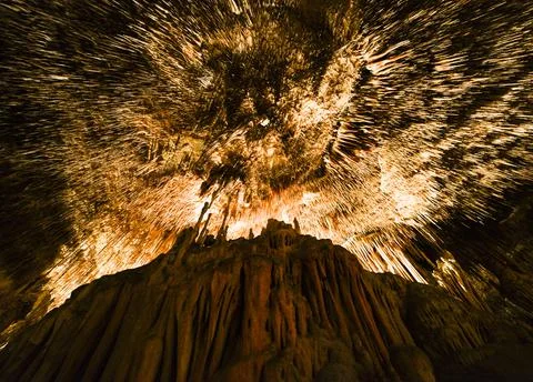 View inside of cave with stalactites Stock Photos