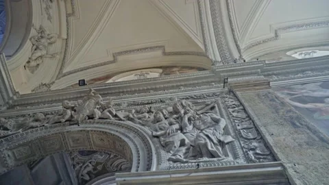A view of the inside ceiling and decoration of Santa Maria della Pace Church Stock Footage 210227242