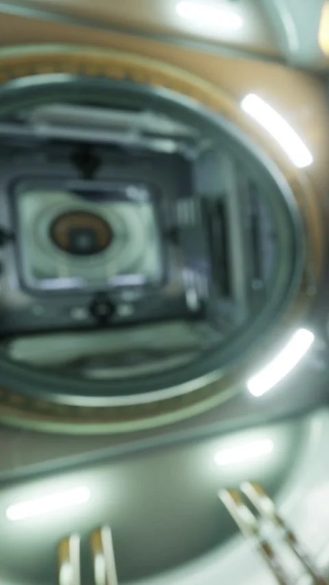 View inside a circular device with lights during a technical process Stock Footage 334263902