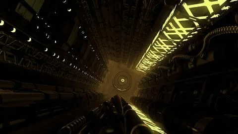 View inside of computer machine. Motion. Abstract digital technological Illustrazione stock