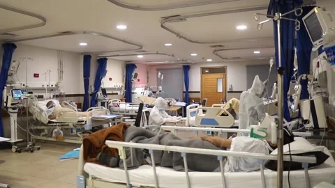 View Inside Covid ICU In Karachi Hospital. Follow Shot Left Stock Footage 149309672