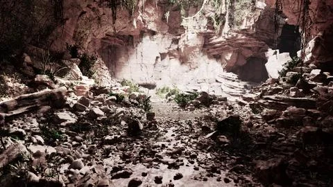 View from inside a dark cave Illustrazione stock