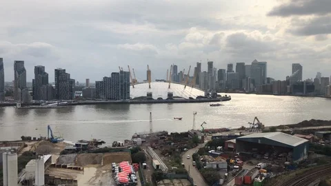 View from inside the Emirates Air Line looking towards the O2 Arena heading i Stock Footage 113616157