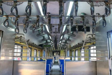 View inside the empty coach of local passenger train, general class Stock Photos