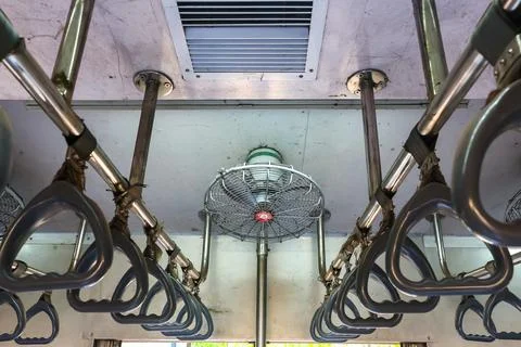 View inside the empty coach of local passenger train, general class Stock Photos