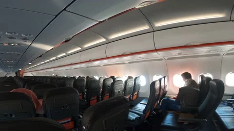 View of the inside of an empty passenger airplane during a flight Stock Footage 155658249