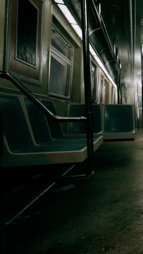 View inside an empty subway train at night near the city center Stock Footage 340647415
