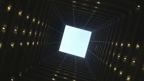 View inside futuristic modern skyscraper high rise building in Hong Kong, China Stock Footage 88643232