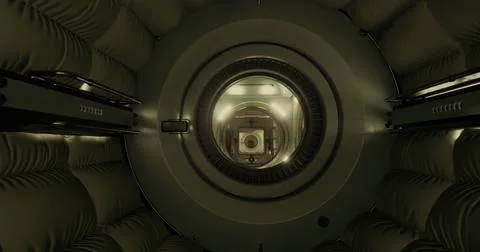View inside a futuristic space capsule with intricate design elements Stock Illustration
