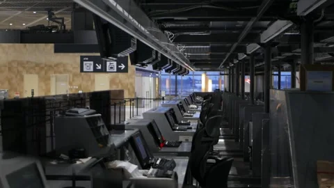 View inside haneda airport at check in counter without any passenger in ear.. Stock Footage 313821636