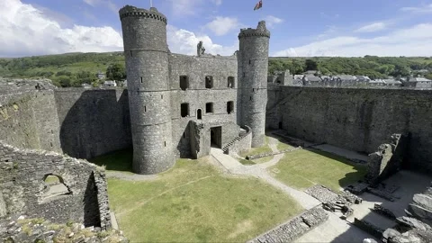 View from inside Harlech Castle Stock Footage 327329799