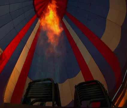 View inside hot air balloon with jet of flame Stock Footage 21656136