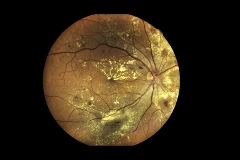 View inside human eye disorders showing retina, optic nerve and macula Severe Stock Photos