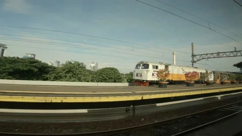 A View From Inside The Indonesian Train Was Passing At Gambir Railway Station Stock Footage 152774650