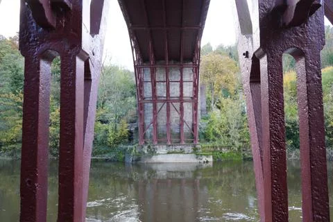 View From Inside Iron Bridge Over River Severn, Ironbridge, Shropshire, England. Stock Photos