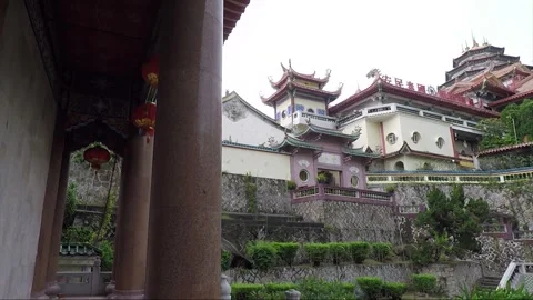 View Inside Kek Lok Si Buddhist Temple Courtyard, George Town, Penang, Malaysia Stock Footage 296382009