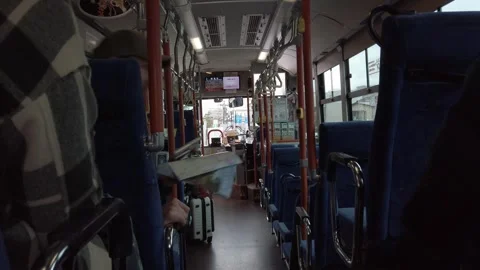View inside kyoto public bus transportation without any passenger while mov.. Видео 337929212