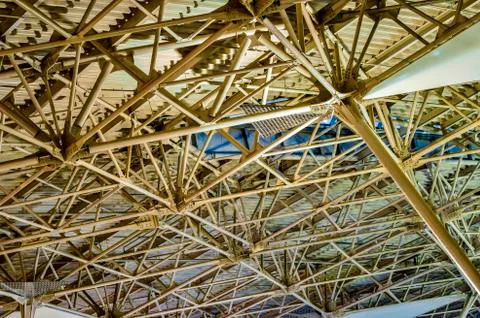 View inside a large building on a solid ceiling construction. Stock Photos
