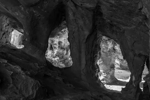 View from inside the main Stadsaal Cave. Monochrome Stock Photos