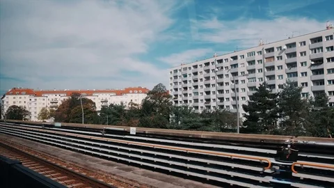 View from the inside of the metro to the apartment buildings in Vienna Stock Footage 82909504