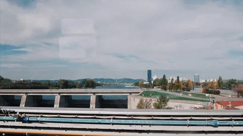 View from the inside of the metro on the Danube River in Vienna Stock Footage 82909762