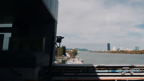 View from the inside of the metro on the Danube River in Vienna Stock Footage 82909868