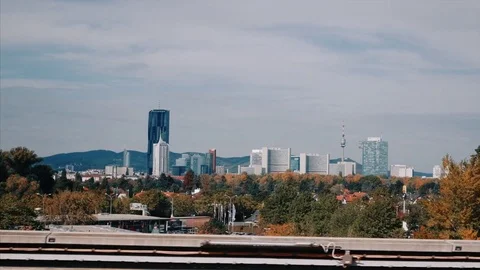 View from the inside of the metro to the DC Tower 1 in Vienna Stock Footage 82909815