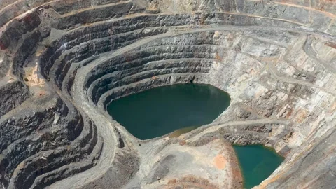View inside the Mine Hole, Western Australia, Aerial View, 4K Video Stock Footage 305597453