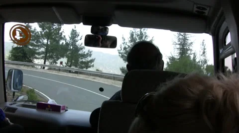 View from inside minibus on winding road in Troodos region of Cyprus Stock Footage 39685656