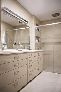 View inside of modern bathroom Stock Photos