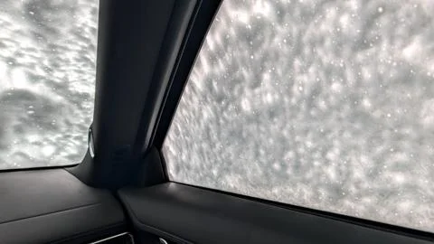 View From Inside Modern Car Covered With Soap At Automatic Wash Fotos de archivo