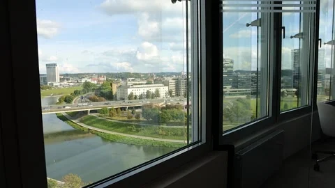 A view inside a modern office work station inside a high building Stock Footage 334423138