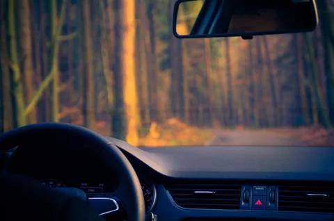 View inside moving car road Stock Photos