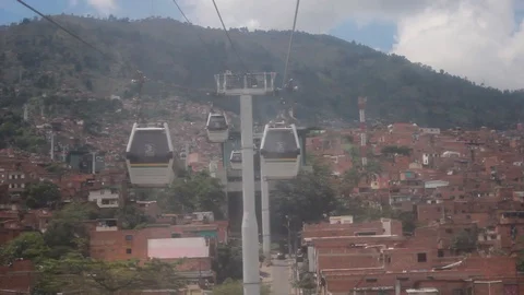 View from inside a moving metrocable booth Stock Footage 91555615