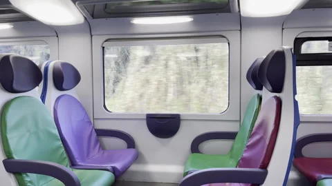 View from inside of moving train on high speed along the countryside railroad Stock Footage 344649350