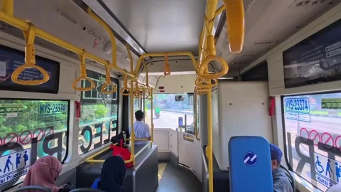 View inside a moving Transjakarta bus Stock Footage 314942405