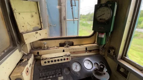 View inside old control room local train while riding outdoor sunny, Thailand Video stock 252160769