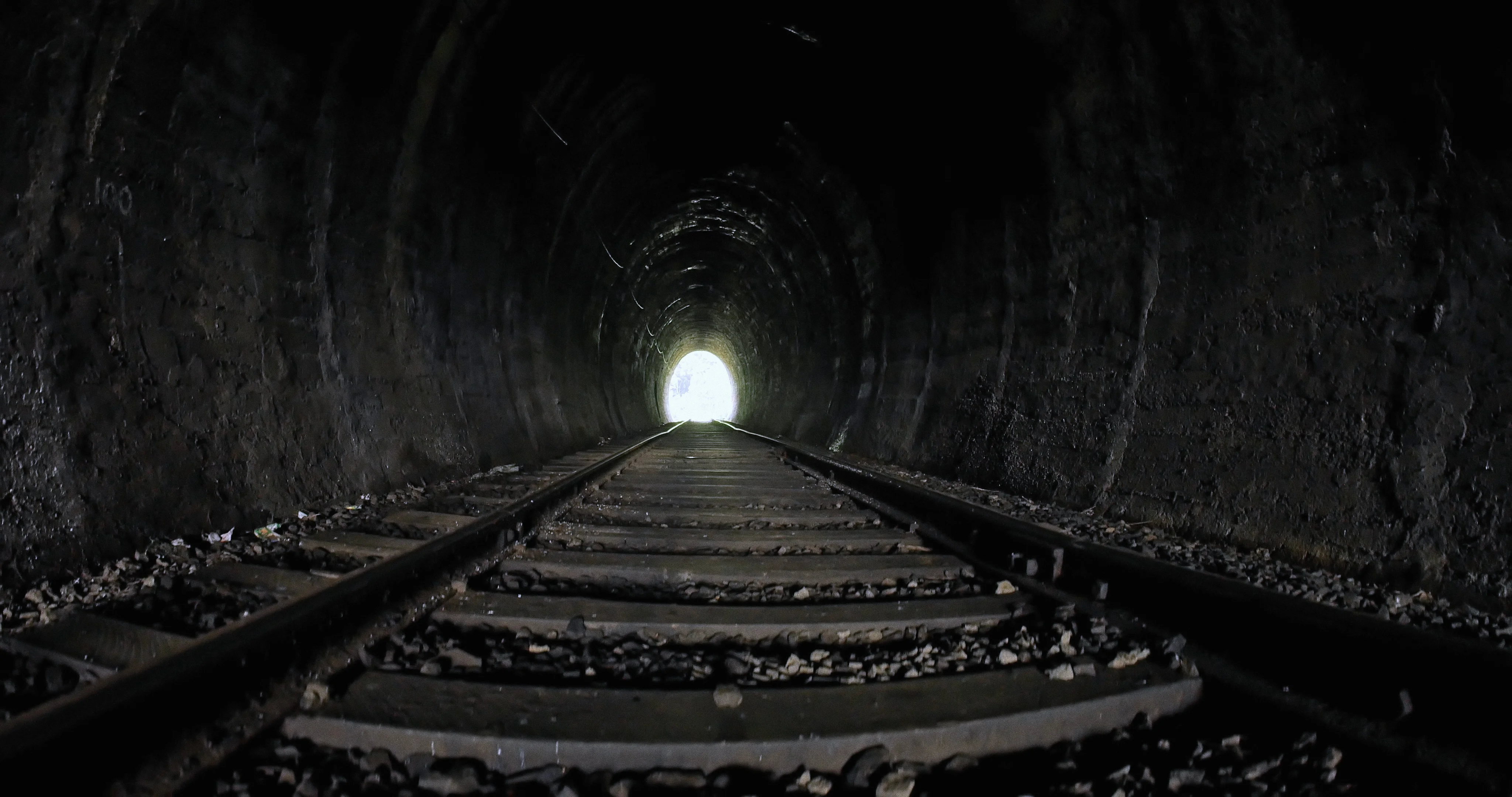 View from inside of old dark long railro... | Stock Video | Pond5