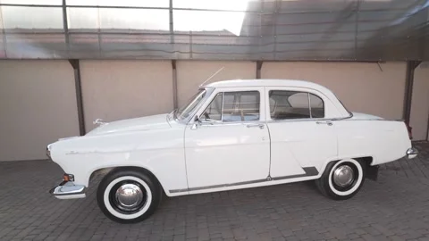View from inside the old retro Volga Gaz 21 car, Soviet times. Stock Footage 179069661