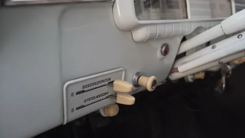 View from inside the old retro Volga Gaz 21 car, Soviet times. Stock Footage 179069789