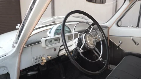 View from inside the old retro Volga Gaz 21 car, Soviet times. Stock Footage 179069814