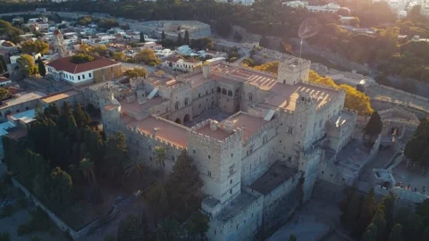 View inside the Palace of Grand Master of Knights of Rhodes from air Stock Footage 218233812