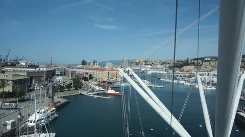 View from the inside of the panoramic elevator of the port of Genoa Video stock 118314507