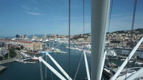 View from the inside of the panoramic elevator of the port of Genoa Video stock 118314717