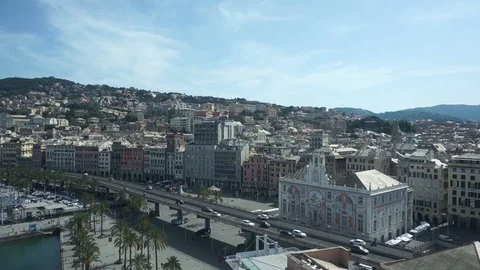 View from the inside of the panoramic elevator of the port of Genoa Video stock 118435254